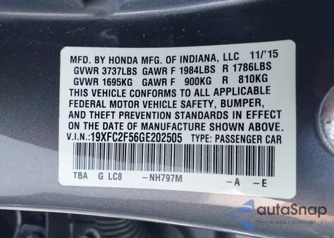 2016 Honda Civic Lx from USA, damaged, VIN 19XFC2F56GE202505